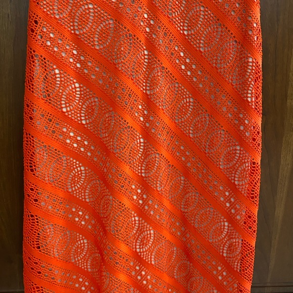 Ladies Size 2 Dark Orange Dress Long Maxi Tapered Length Lace Tan Under Bisou - Picture 4 of 13